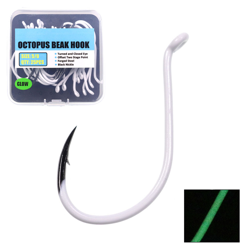 Fishing Hook Assortment - 25 ピース/箱発光輸入鋼タコくちばしフックオフセットクラシカ餌フック深海夜釣りフック 3/0 4/0 5/0 6/0