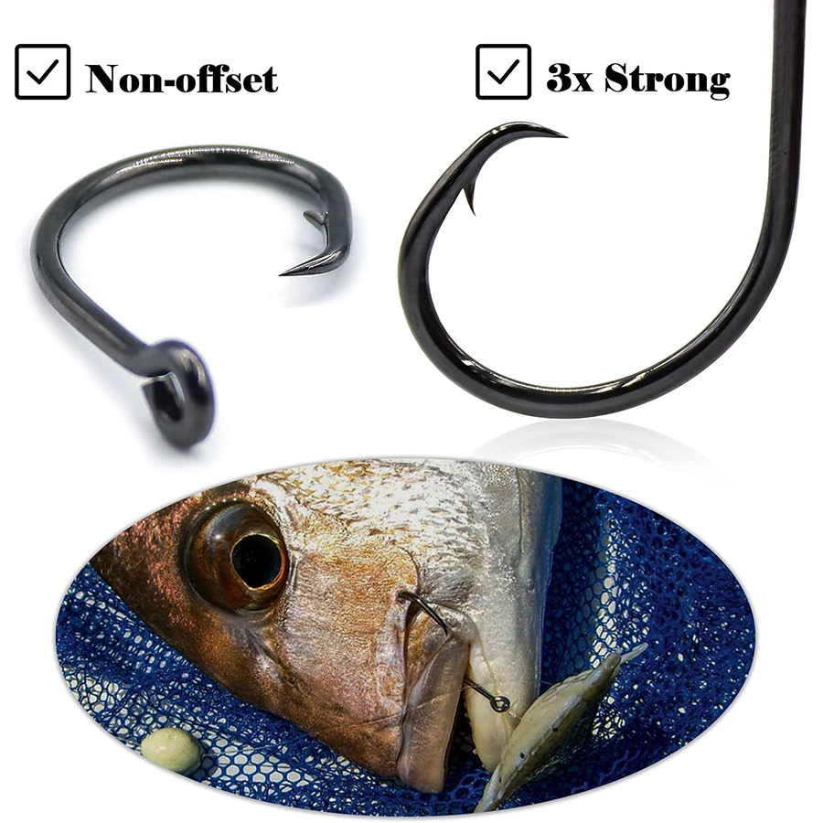 サークルフック 3倍強化 海水対応 インライン釣り針 ブラッ - Fishing Hook Offset のレビューと価格